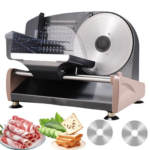 Automatic Meat Slicer for Home, 200W Electric Food Cutter with Adjustable Thickness, Dual Blades for Slicing Meat, Cheese, Vegetables, and Deli