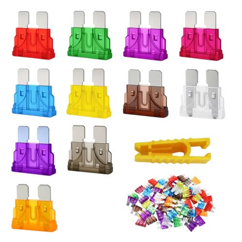 70 Stück Kfz Sicherungen Set, Flachsicherungen Kfz Mini, Autosicherungen Set Gemischt mit 2A 3A 5A 7.5A 10A 15A 20A 25A 30A 35A 40A und Sicherungszieher für Auto, Wohnmobil, LKW, Motorrad