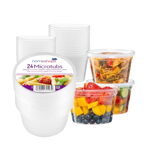 HOMESHOPA Plastic Food Storage Containers, 24 Pack 550ml Round Microwave Clear Container with Lids, BPA Free Stackable Airtight Reusable, Dishwasher & Freezer Safe, Meal Prep Takeaway Tubs