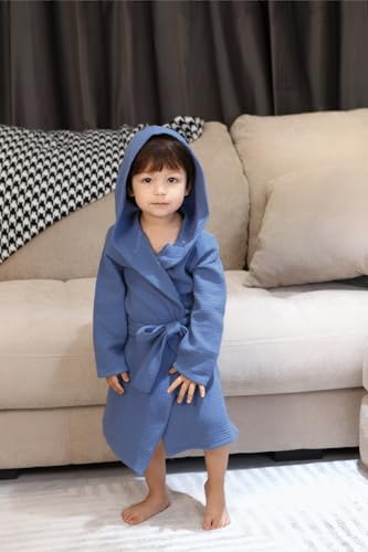 Image of TADO MUSLIN Organic Cotton Toddler Bathrobe, Soft and Breathable Baby Robe for Kid, Boy& Girl Hooded Robe Muslin