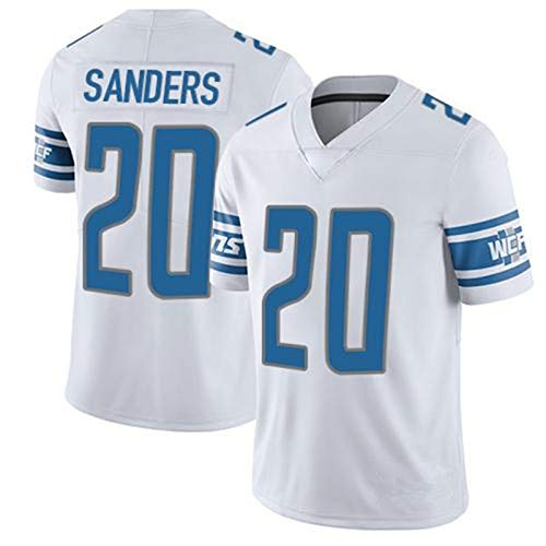 Camiseta de fútbol Americano para Hombre Detroit Lions Barry Sanders # 20 Camiseta de Rugby Camiseta de fútbol para Hombre Ropa Deportiva de Manga Corta Camiseta Deportiva Ropa Casual-White-L