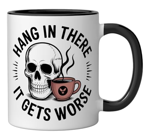 Taza de cerámica negra y blanca 11 oz con diseño calavera miniatura 2