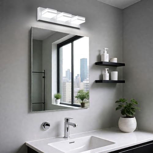 Image of IZORRO LED Modern Bathroom Lights Fixtures(3-Light,Dimmable,360Rotate),Matte White Acrylic Wall Lighting,Vanity Lights for Bathroom Over Mirror - 6000k 16In (No Assembly Required)