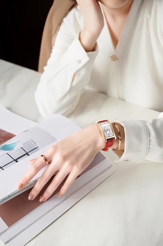 Image of Quartz Watch for Women, Lady Stylish Square Dress Watch with Leather Strap and Sapphire Crown