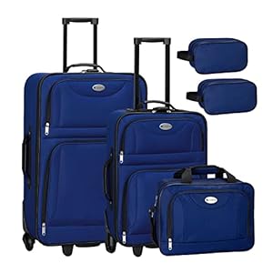 Juskys Trolley reiskoffer set 5-delig – 60 en 34 liter, 2 wielen, zachte schaal, waterafstotende stof, telescopische handgreep, handbagage, 2 koffers, blauw, 5-teilig, Kofferset