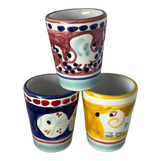 Set of 3 Hand-Painted Italian Ceramic Limoncello Glasses – 1.25 oz – Made in Italy – Colorful Chicken Design – Traditional Shot Glasses for Limoncello, Grappa, or Espresso