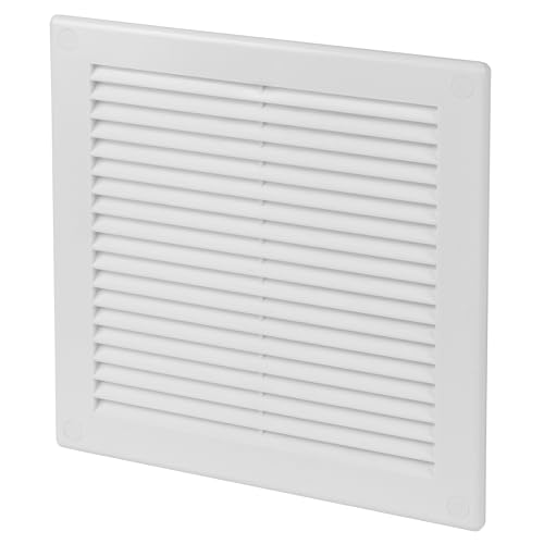 VezoWorks 8 x 8 Inch [Frame Dimensions] White Air Vent Cover Plastic Square Air Vent Grill Cover for Wall or Ceiling Built-in Mesh Screen/HVAC Return Air Register Modern Louvered Design