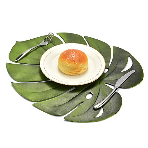 DUDNJC Juego de 6 alfombrillas de papel de hoja de palmera tropical, diseño de hojas de plantas artificiales, aislamiento térmico antideslizante, decoración de mesa para mesa de comedor, hogar, boda Cover