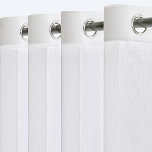 Rideau Voilage Blanc 140x240cm Rideaux à Oeillet Semi-Transparent Décorations de Salon Moderne Chambre Cuisine Balcon Baie Vitrée Léger Romantique...