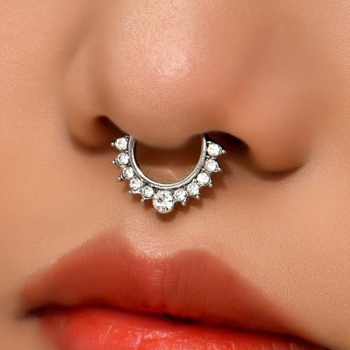 Image of RUVEE Nose & Ear Clip Titanium Plated Pin Non Pierced Just Press for Women & Girls Septum Ring