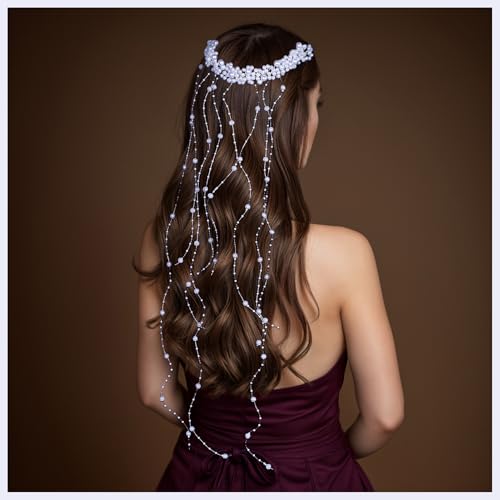 Bride Pearl Hair Vine White Hair Comb and Beaded Headpieces Holiday Party Clips Bridesmaid Headband for Gift Hair accessory HP600 (White)