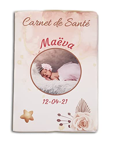 Nemau - Protège Carnet de Santé Personnalisé - Texte et Photo Personnalisables – Fabriqué en France - Étui Carnet Bébé Enfant Fille ou Garçon - Idée Cadeau Naissance - Modèle Etoile Dorée Fille