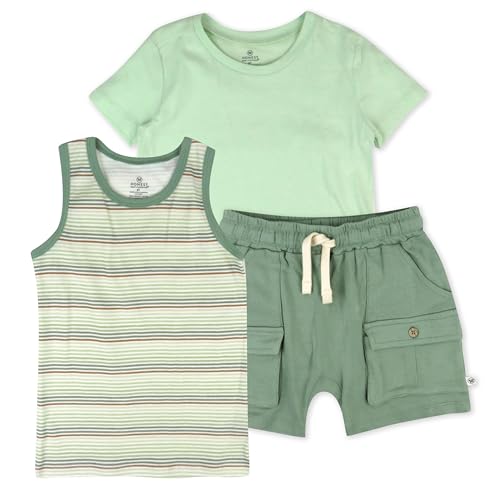 HonestBaby Fashion Outfit Sets Tops and Bottoms 100% Organic Cotton for Baby and Toddler Girls, Drifting Stripe Sage