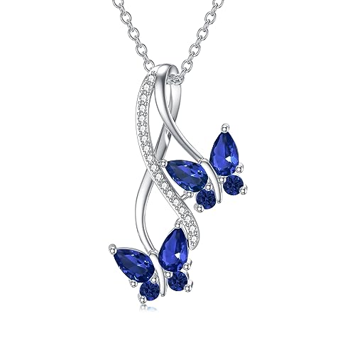 0.09 Cttw Natural Diamond Butterfly Infinity Pendant Necklace with Gemstone for Women Sterling Silver Butterfly Jewelry Gift for Her