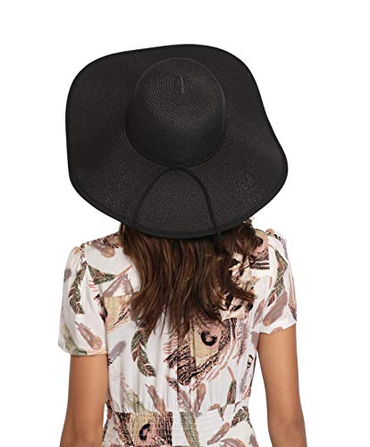 Lanzom Womens Wide Brim Straw Hat Big Floppy Foldable Roll up Cap Beach Sun Hat UPF 50+