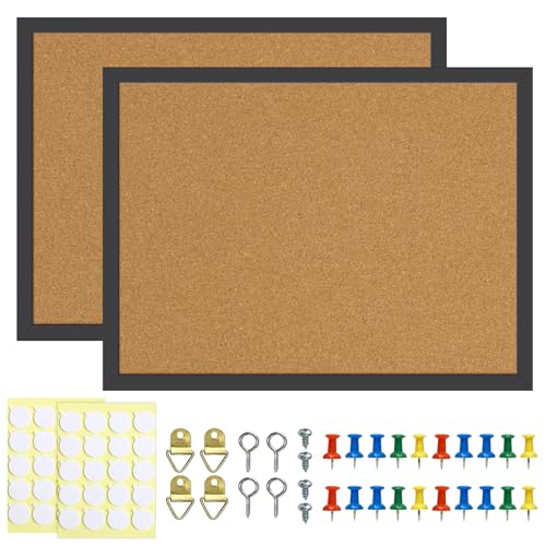 JEFURE 2 Pcs Cork Board, 17.7''x13.3'' Bulletin Board, Black Framed Corkboards for Wall, Small Cork Board, Vision Board Supplies, Prayer Board, Picture Board for Photos, Office, Home Decor, School