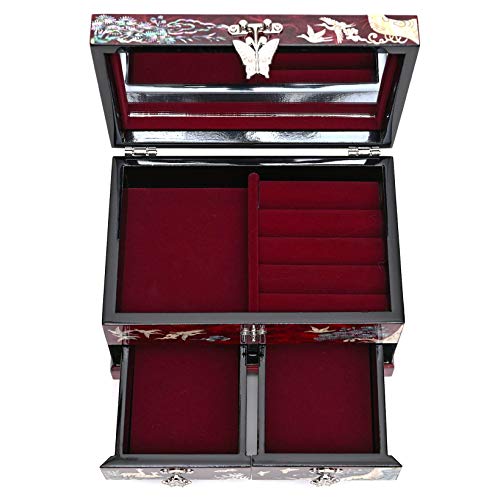 Maddesign Mother Of Pearl Lacquered Jewelry Box Two Level Cranes Red #TOP4