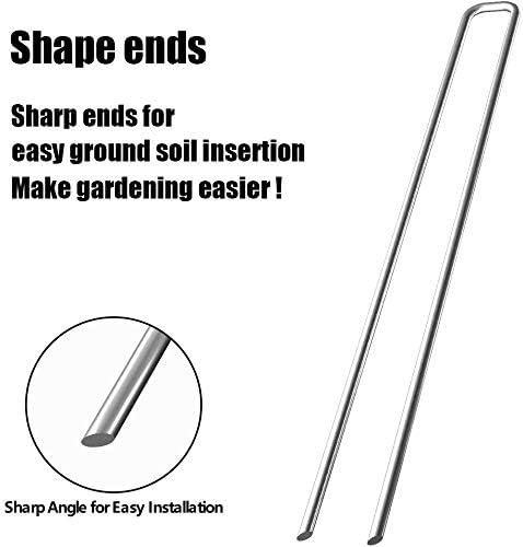 Miniatura 4 de Mininfa Paquete de 125 estacas de jardín galvanizadas de calibre 8 de 8 pulgadas, resistentes a la corrosión, grapas de tela para anclar paisajismo,