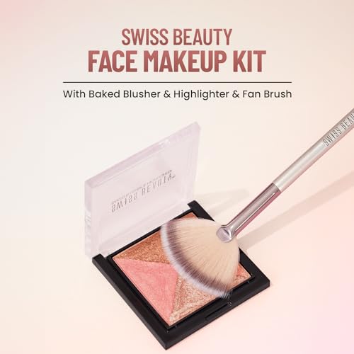Image of Swiss Beauty Face Makeup Kit with Baked Blusher & Highlighter & Fan Brush