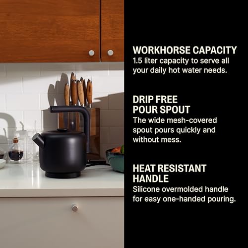 Image of Fellow Clyde Electric Kettle - 1.5 Liter Capacity - Modern Twist On Stovetop Design, All-Purpose, Stainless Steel - Warm Water for Ramen, Oatmeal, Tea, Coffee & more - Large Capacity - Smoke Green