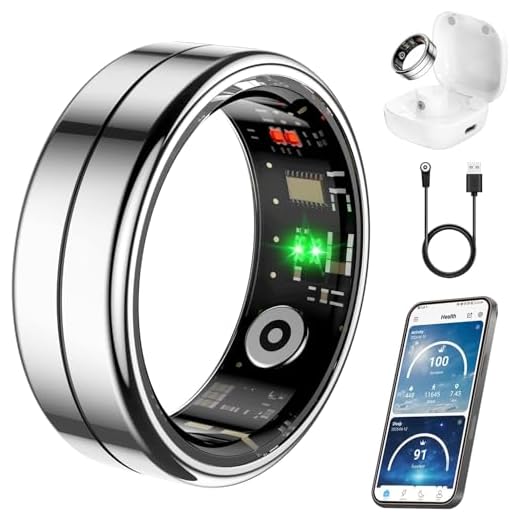 Fit Ring, Smart Health Rings for Women Men with Heart Rate,Blood Oxygen,HRV,Stress Level, Sleep Monitor, Step Tracker, No Subscription Fee, IP68 Waterproof Smart Ring for iphone &Android (Silver, 7#)