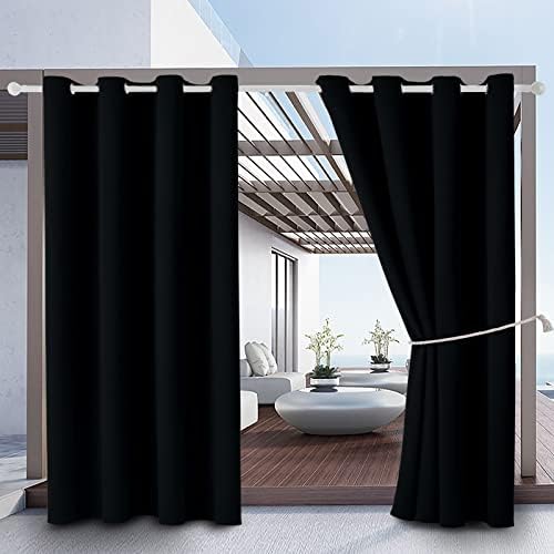 Waterproof Outdoor Curtain W52 x L84 - Grommet Top Sunlight Blocking Window Treatment Drapes Blackout Curtains for Home Bedroom Living Room Outdoor Patio Porch Pergola Cabana Gazebo (Black, 2 Panels)