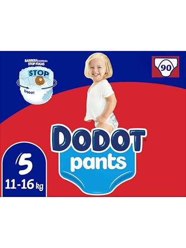 Dodot Bebé Pants Pañales, Talla 5, 12-17 kg, 90 Pañales, Pañal-Braguita con Ajuste 360° Anti-Fugas, Pack Mensual