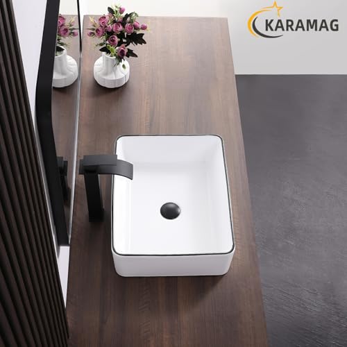 KARAMAG White Vessel Sink,Rectangle 19"x15" Bathroom Sink Above Counter Porcelain Ceramic Small Sink Bowl Ceramic Vessel Sinks for Bathrooms