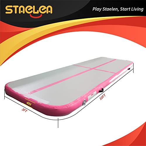 Staelea Inflatable Air Gymnastics Mat 10 Ft Training Tumbling Mat(Pink)，The 4-Inch Thick Inflatable Yoga Mat For The Home,For Family/Training/Cheerleading/Yoga/Water Sports #TOP3