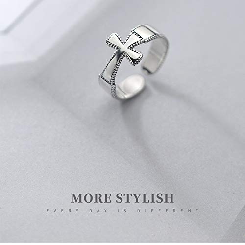 Oidims Sideways Cross Silver Plated Rings For Women Girls Adjustable Expandable Christian Religious Wedding Promise Open Ring Dainty Teens Fashion Simple Stackable Personalized Faith Christian Mother's Day #TOP1