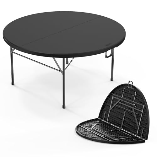 Table Ronde Pliante de 152 cm Noire Facile à Transporter