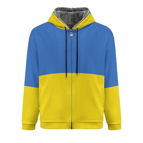 Winter Jacket Men, Lined Jacket With Hood Men, Ukraine Flag Coat With Zipper, Men'S Windproof Outdoor Jacket,