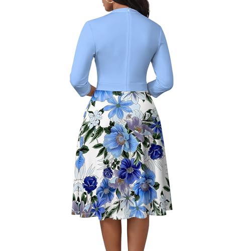 Image of PinkPatty Women's Casual A-line Midi Dresses 3 /4 Sleeve V Neck Fit and Flare Dress with Pockets
