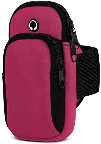 Brassard de sport rose pour iPhone 13 Pro moex en néoprène avec double compartiment