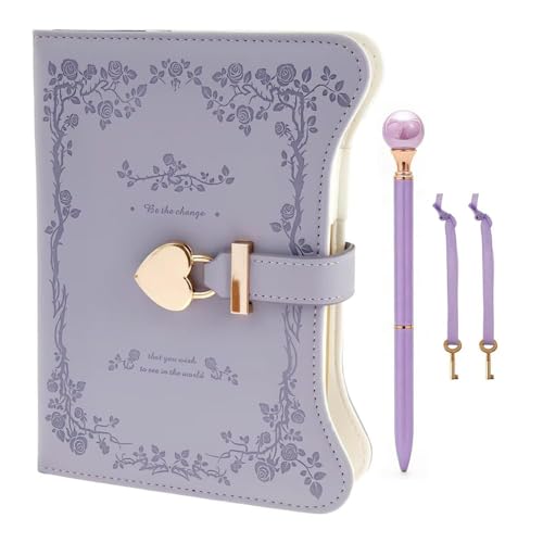 Diary with Lock and Keys for Women Password Notebook with Pen and Bookmark Locked Journals with a Pen for Teenage Birthday Gifts for Secret Diary (Purple)