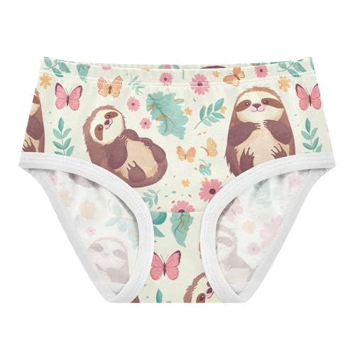 Wusikd Cute Sloth Butterflies Girls' Underwear Cotton Flowers Girls Briefs Soft Toddler Underwear 2T