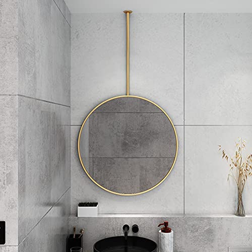 Miroir de salle de bain rond suspendu au plafond pour sublimer les petits appartements