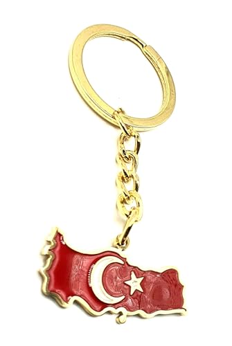 SNS Components Porte-clés en métal émaillé avec carte turque de la Turquie - Drapeau de pays doré, multicolore, taille unique