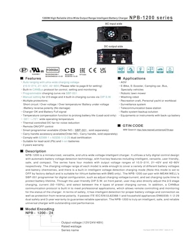 Chargeur de batterie NPB-1200 48V 750 W haute performance