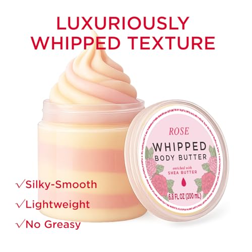 Image of Princess Belle Rose Whipped Shea Body Butter, Body Moisturizer for Dry Skin, Smell Good, Rose Gifts for Women-2 Pack (3.4floz + 6.8 floz)