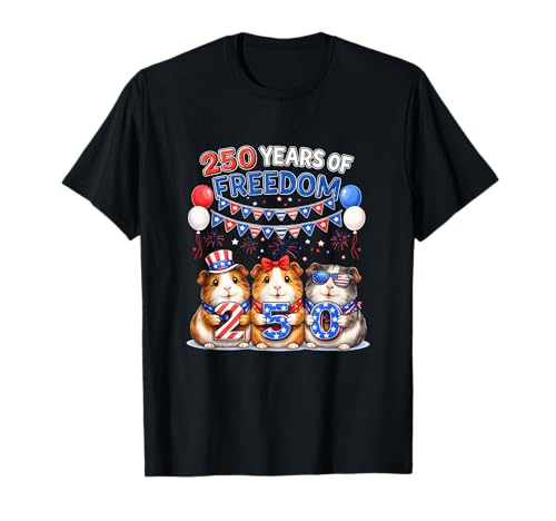 250th Freedom 4th of July US Flag Three Cute Guinea Pigs T-Shirt