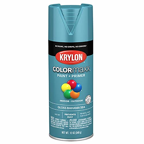 Image of Krylon K05501007 COLORmaxx Spray Paint and Primer for Indoor /Outdoor Use, Gloss Bahama Sea, 12 Ounce (Pack of 1)