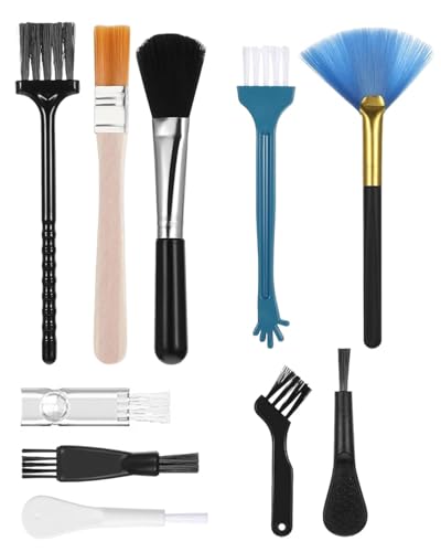 KEMUZ 10 Pcs cepillos para teclado, equeño Kit de Cepillo de Limpieza Portátil de Teclado Antiestático de Nylon con Mango de Plástico, para limpiar la placa base, ventiladores, teclado y cámara