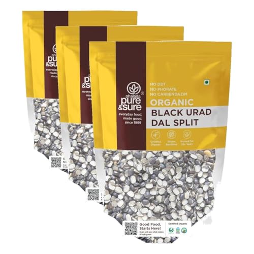 Image of Pure & Sure Organic Black Urad Split 500 gm | 100% Natural & Premium Kali Urad Dal Chilka | Rich in Protein | Unpolished & Unadulterated | (Pack of 3)