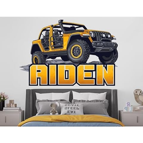 AdesiivoStudio Personalized Name Monster Truck Stickers for Wall Decor - Monster Truck Room Decor for Boys - Monster Jam Wall Decals for Kids Bedroom - Customized Name Wall Decor (4x4 Truck) Cover