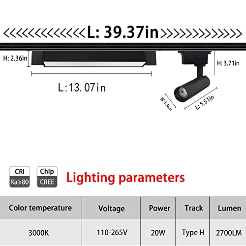 3 Pack H Type Led Track Lighting System Includ 3.28Ft Track Rail, 3000K Complete Track Lighting Kit, Floodlight Provide Light Compensation 20W Universal For Restaurant, Clothing Store, Living Room #TOP5