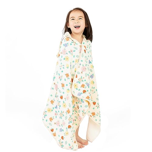 Image of Hooded Towel Muslin Hooded Towel Made from Organic Cotton 6-Layer Cotton Bath Towel, Soft Bath Towels for Toddler Baby,Toddler Towels with Hood for Girl
