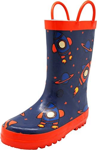 NORTY - Toddler Boys Rocket Ships Print Waterproof Rainboot, Navy, Orange 40136-5MUSToddler