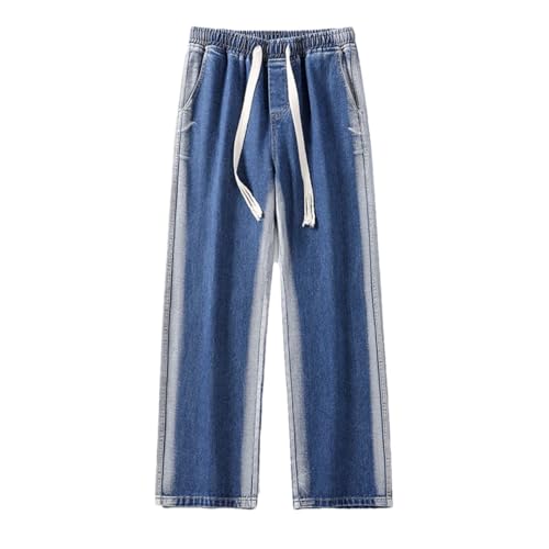 Men Tie Dye Jeans Stretch Waist Straight Trousers Drawstring Casual Vintage Denim Pants - Main Image