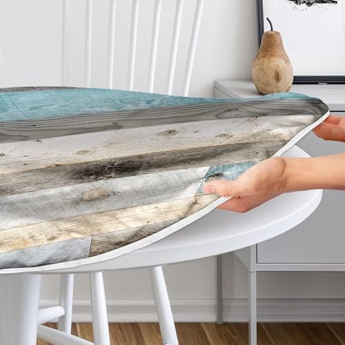 Eiuflka Farmhouse Round Fitted Tablecloth with Elastic Edge Wood Texture Outdoor Tablecloth Waterproof Table Cover for Kitchen Picnic Party Decor Fits 44-48" Diameter Round Tables by Eiuflka - Image 3